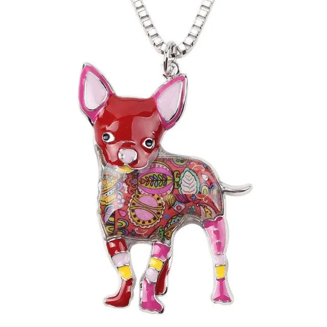 Bonsny Maxi Statement Metal Alloy Chihuahuas Dog Choker Necklace Chain Collar Pendant 2016 Fashion New Enamel Jewelry For Women