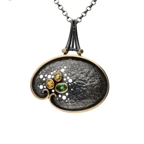 Bora Jewelry of Brooklyn Oxidized Sterling Silver & Bronze Oval Citrines Pendant Necklace