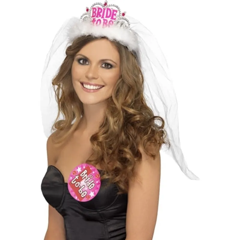 Bride to Be Tiara With Veil - White