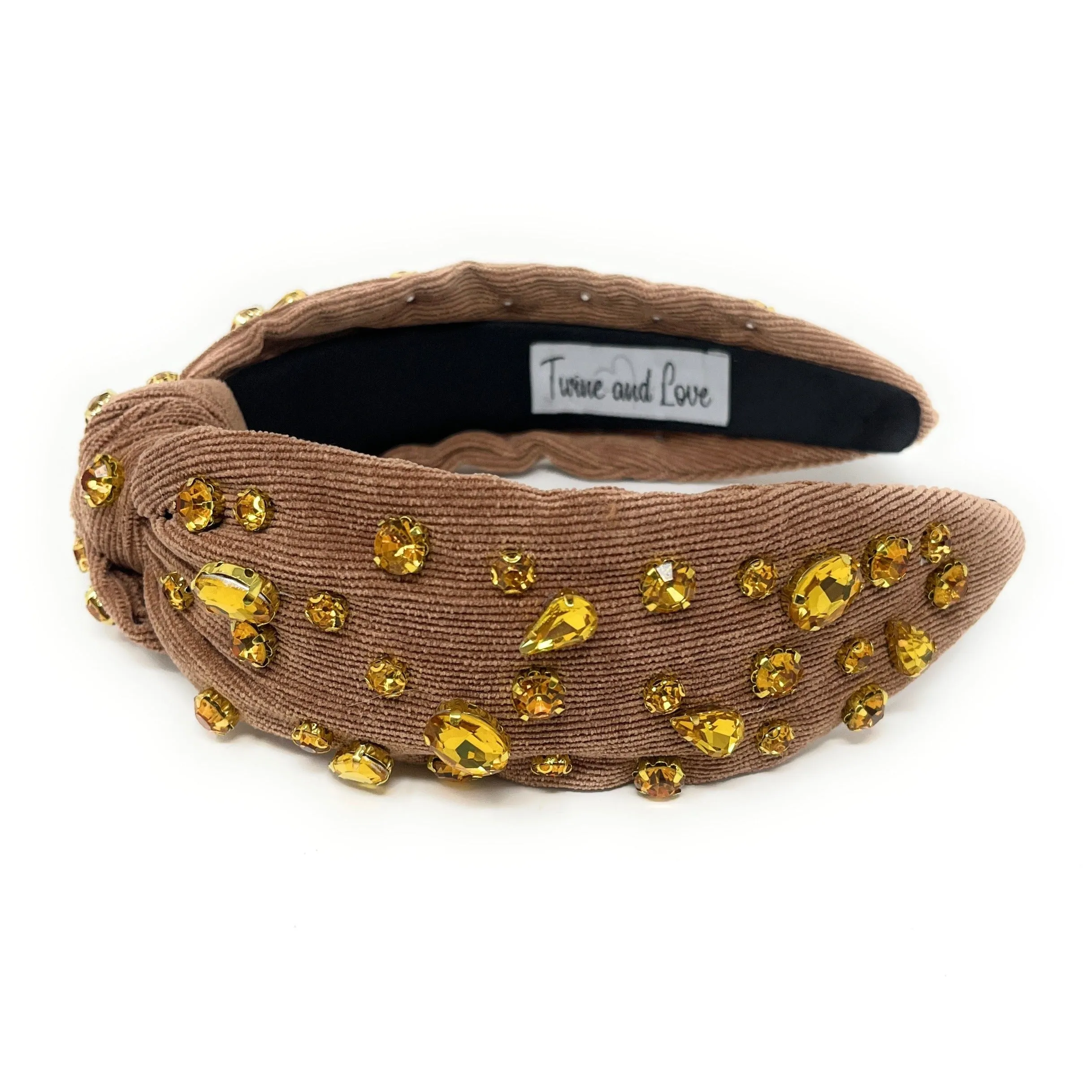 Brown Corduroy Jeweled Knot Headband