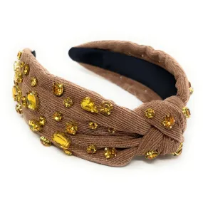 Brown Corduroy Jeweled Knot Headband