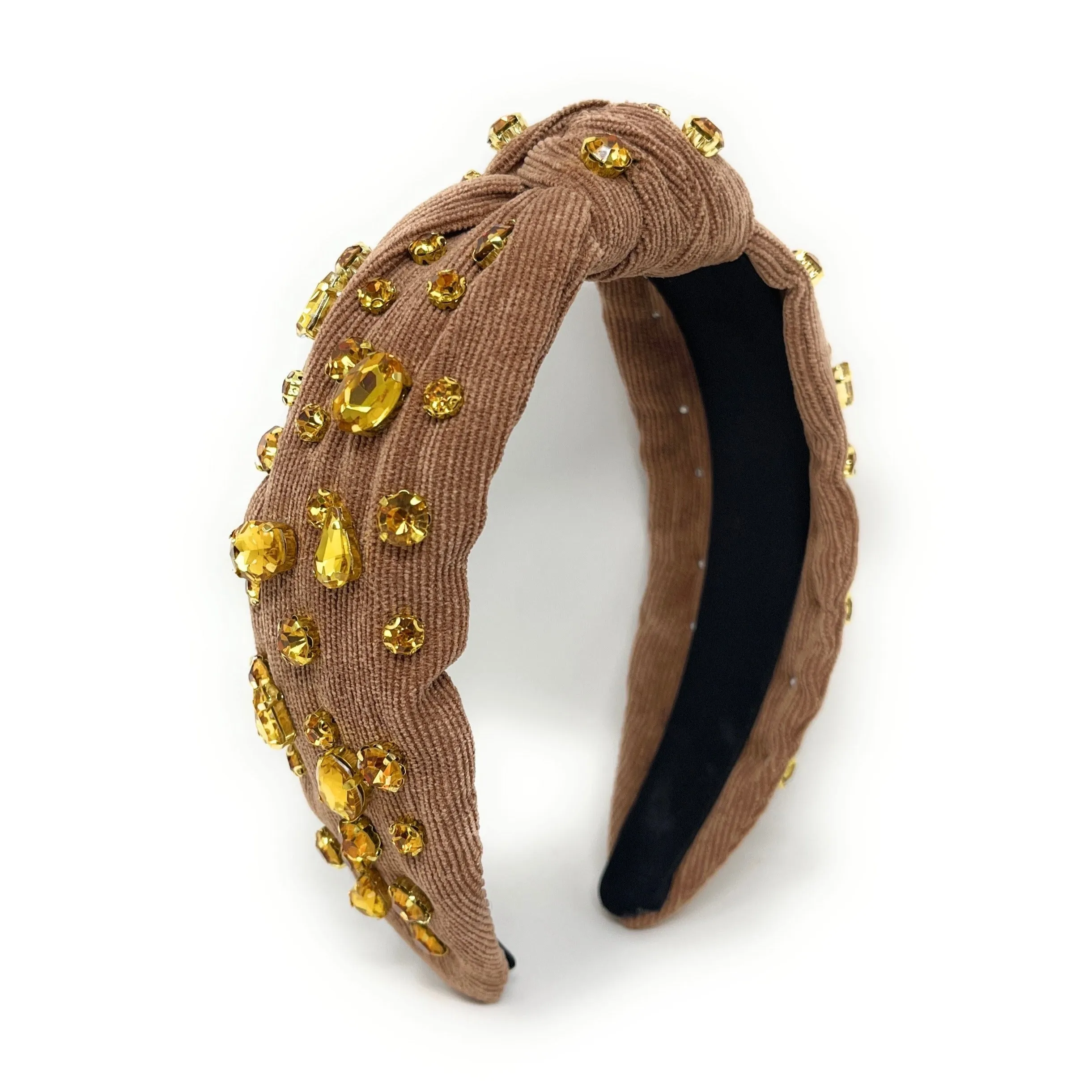 Brown Corduroy Jeweled Knot Headband