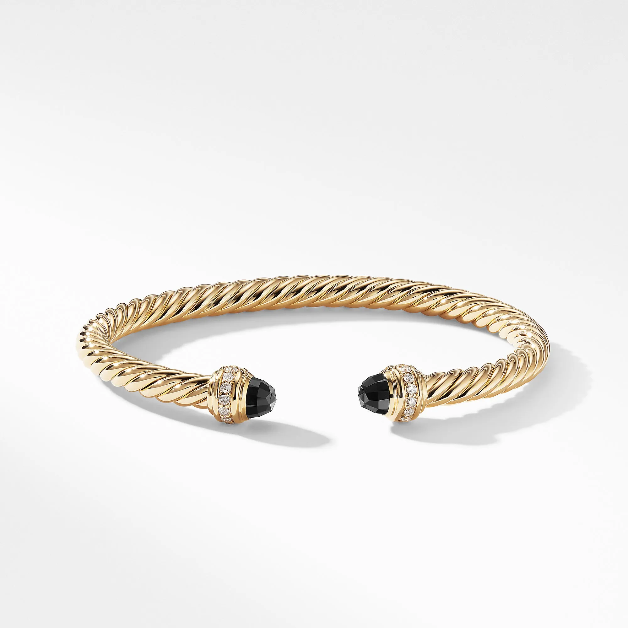 Cable Bracelet in 18K Gold with Black Onyx and Diamonds, Size Medium