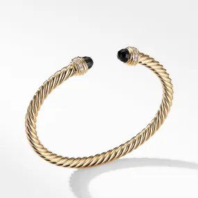 Cable Bracelet in 18K Gold with Black Onyx and Diamonds, Size Medium