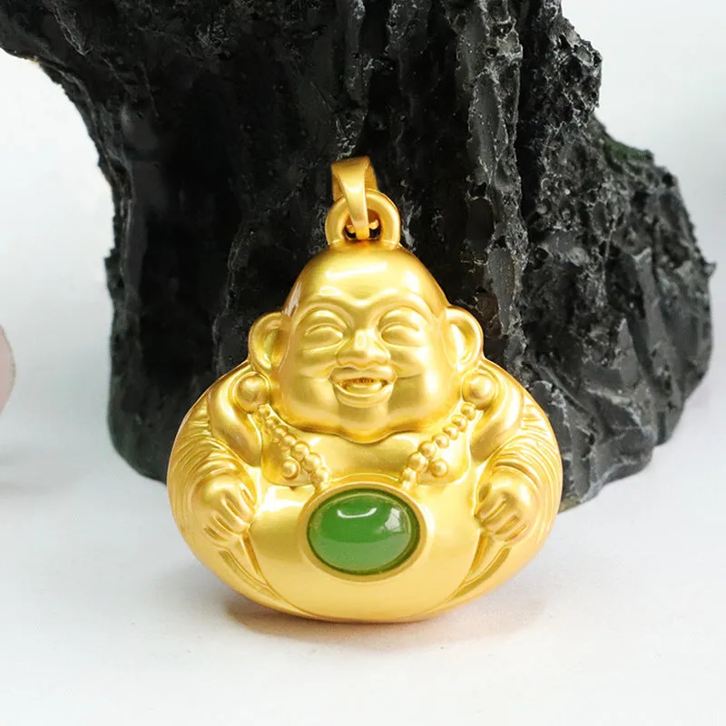 Calming Energy Maitreya Buddha Oval Pendant with Hotan Jade