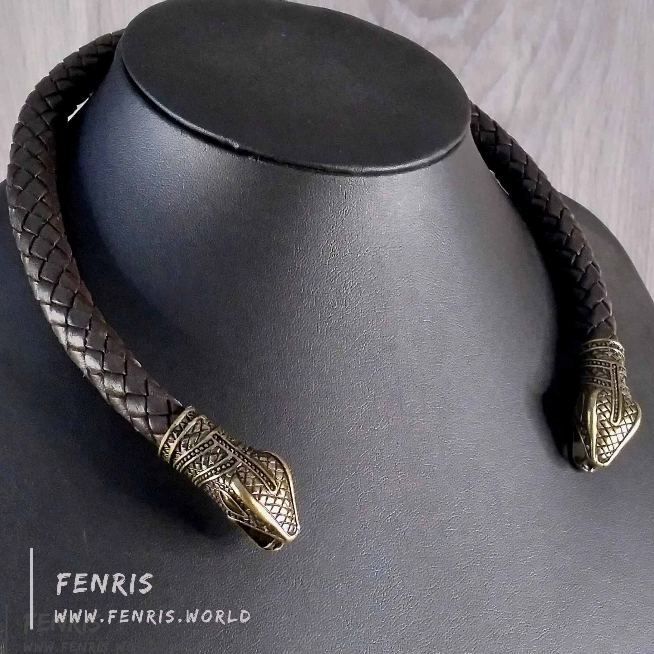 Celtic Torc Bronze Snake Brown Leather | Fenris