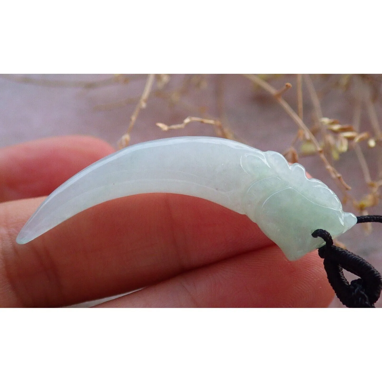 Certified Green 100% Natural Burma A Jade Jadeite Pendant Dragon Tooth Necklace