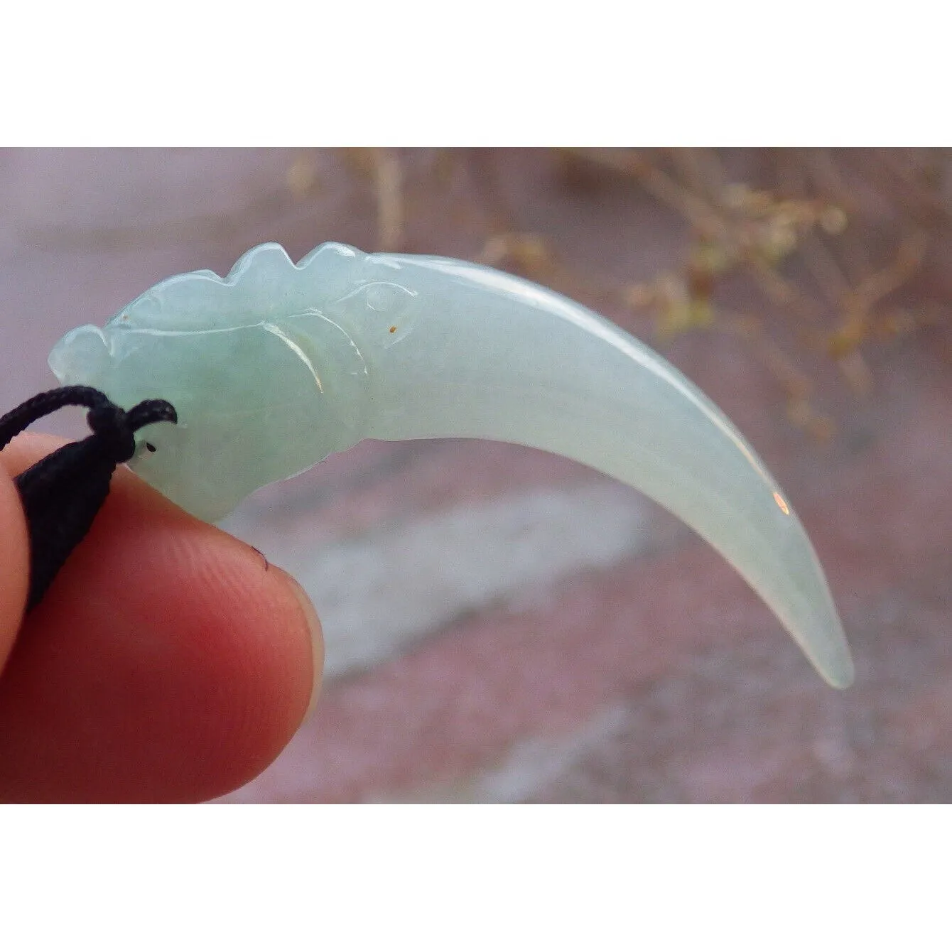 Certified Green 100% Natural Burma A Jade Jadeite Pendant Dragon Tooth Necklace