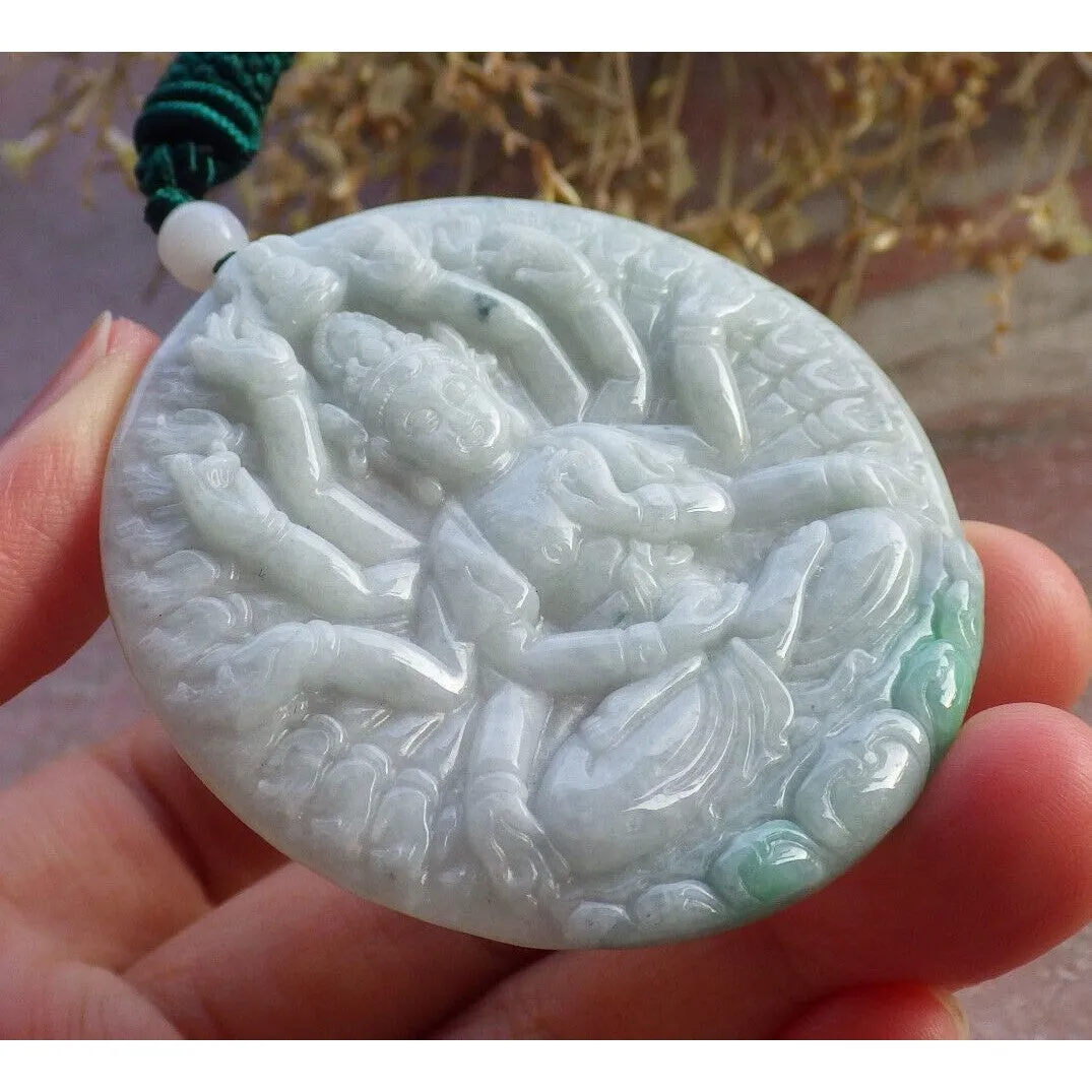 Certified Green Natural A Jade Jadeite Pendant 1000 Hand Guanyin Kwan Yin Necklace