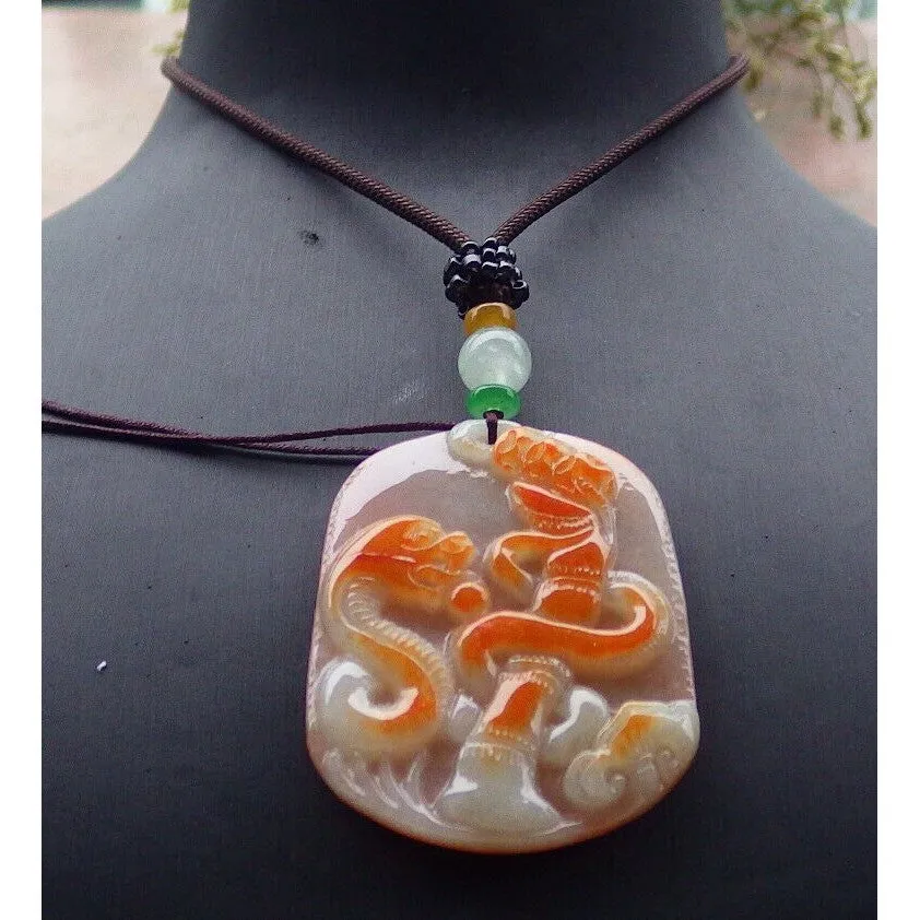 Certified Red 100% Natural A Jade Jadeite Pendant Snake Coin Necklace