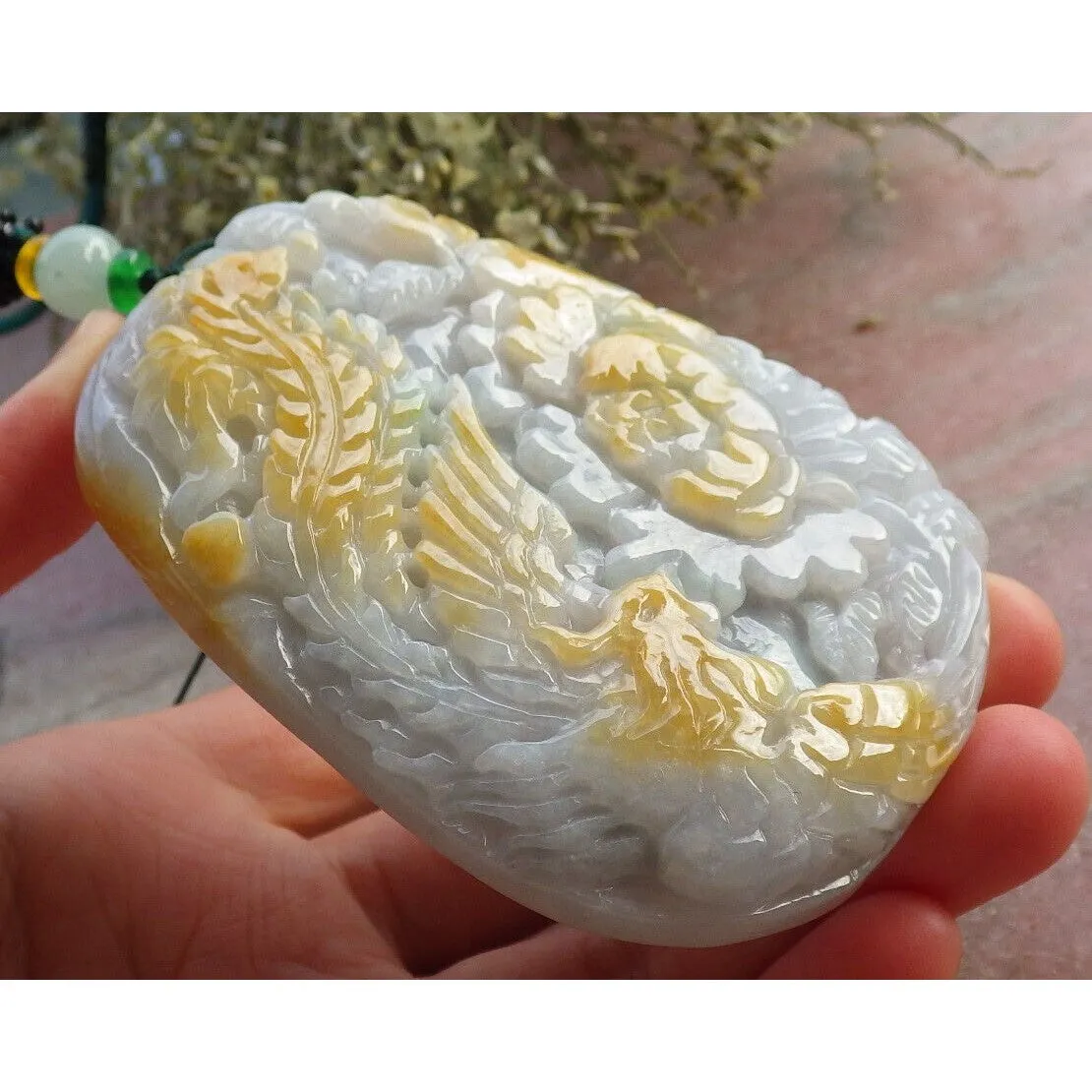 Certified Yellow Burma Natural A Jade Jadeite Pendant Phoenix Flower Necklace