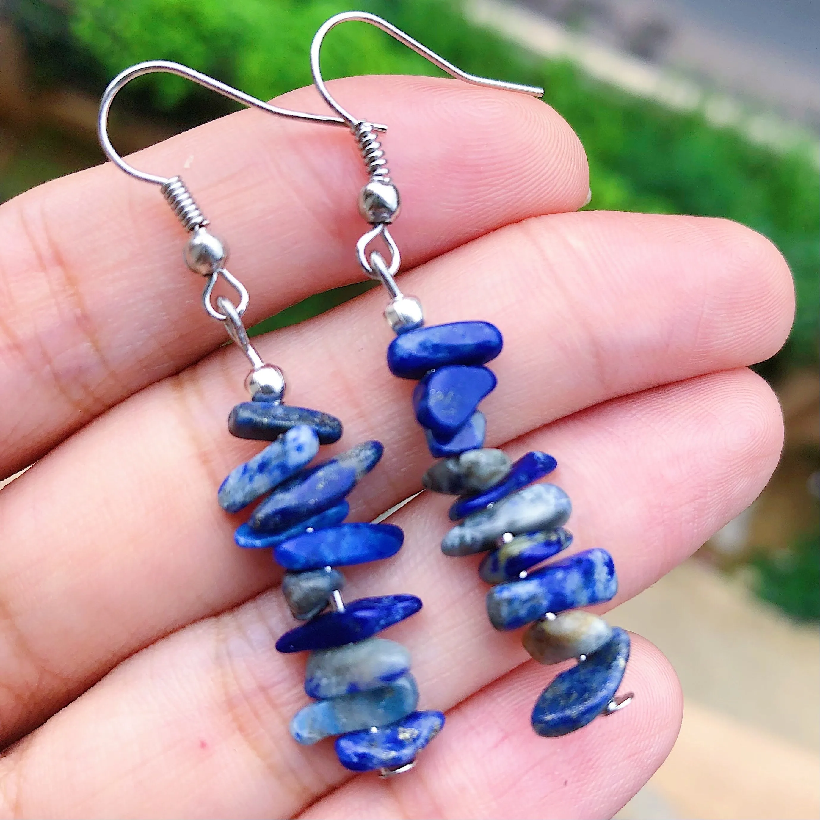 Chakra Gemstone Chip Earrings  Natural Stone Dangle Hooks