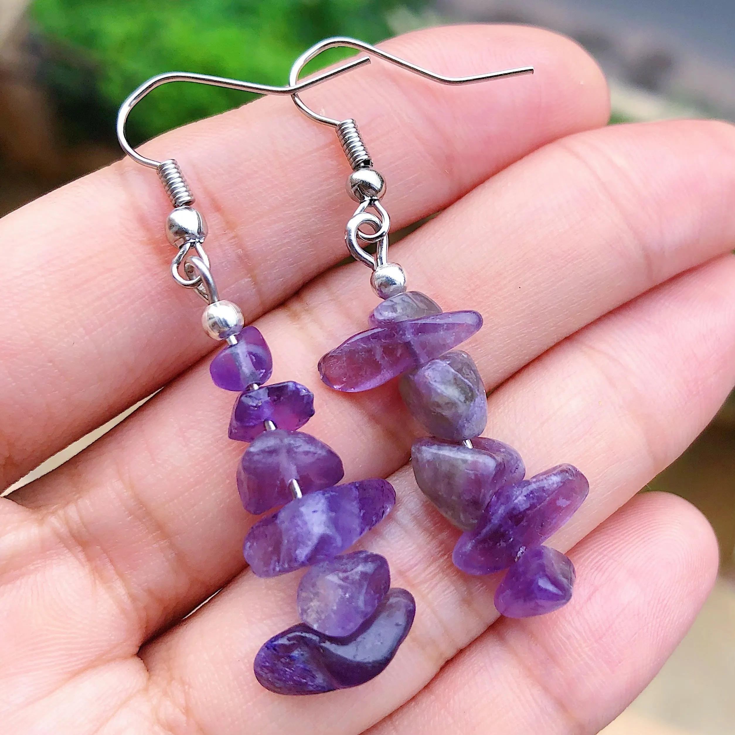 Chakra Gemstone Chip Earrings  Natural Stone Dangle Hooks