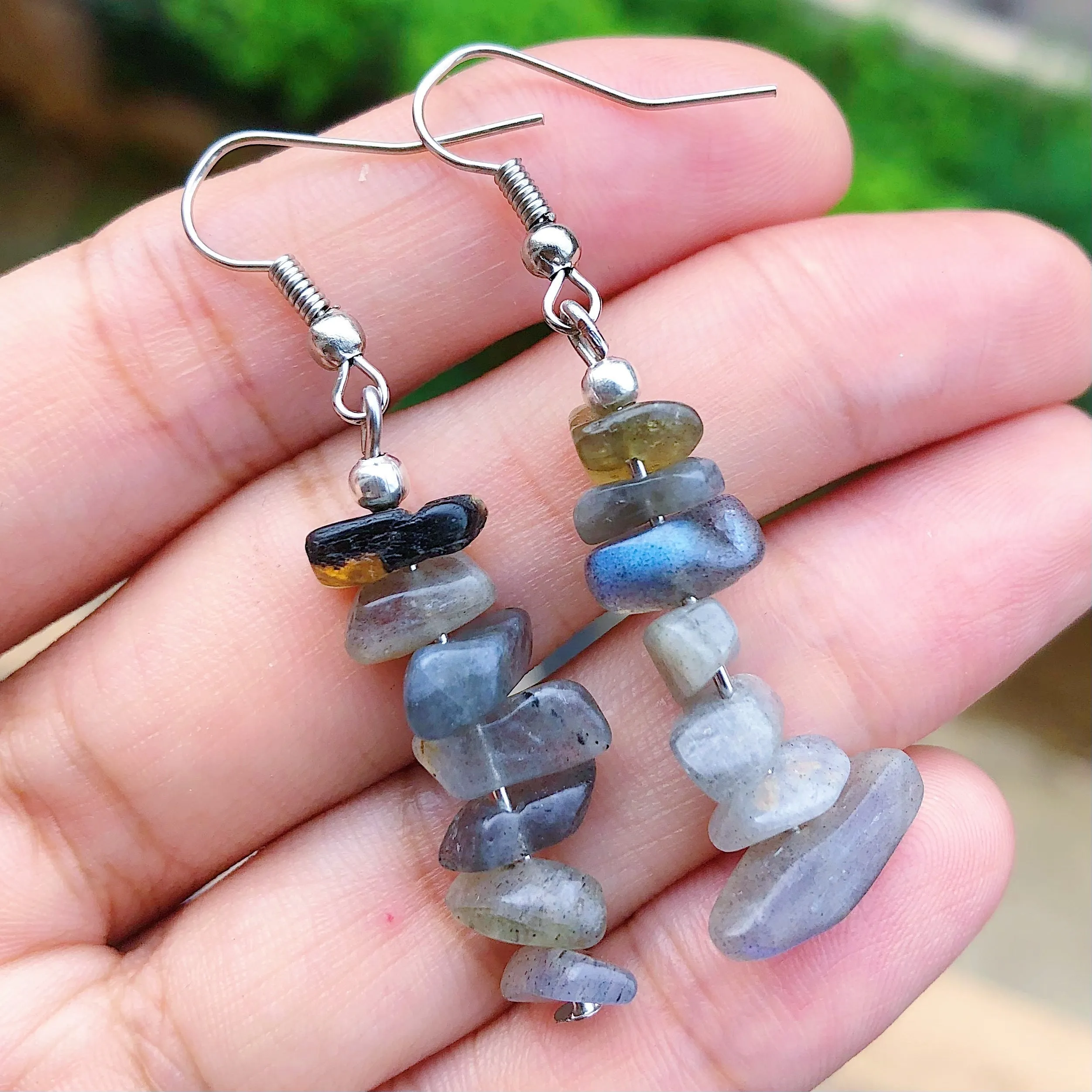 Chakra Gemstone Chip Earrings  Natural Stone Dangle Hooks