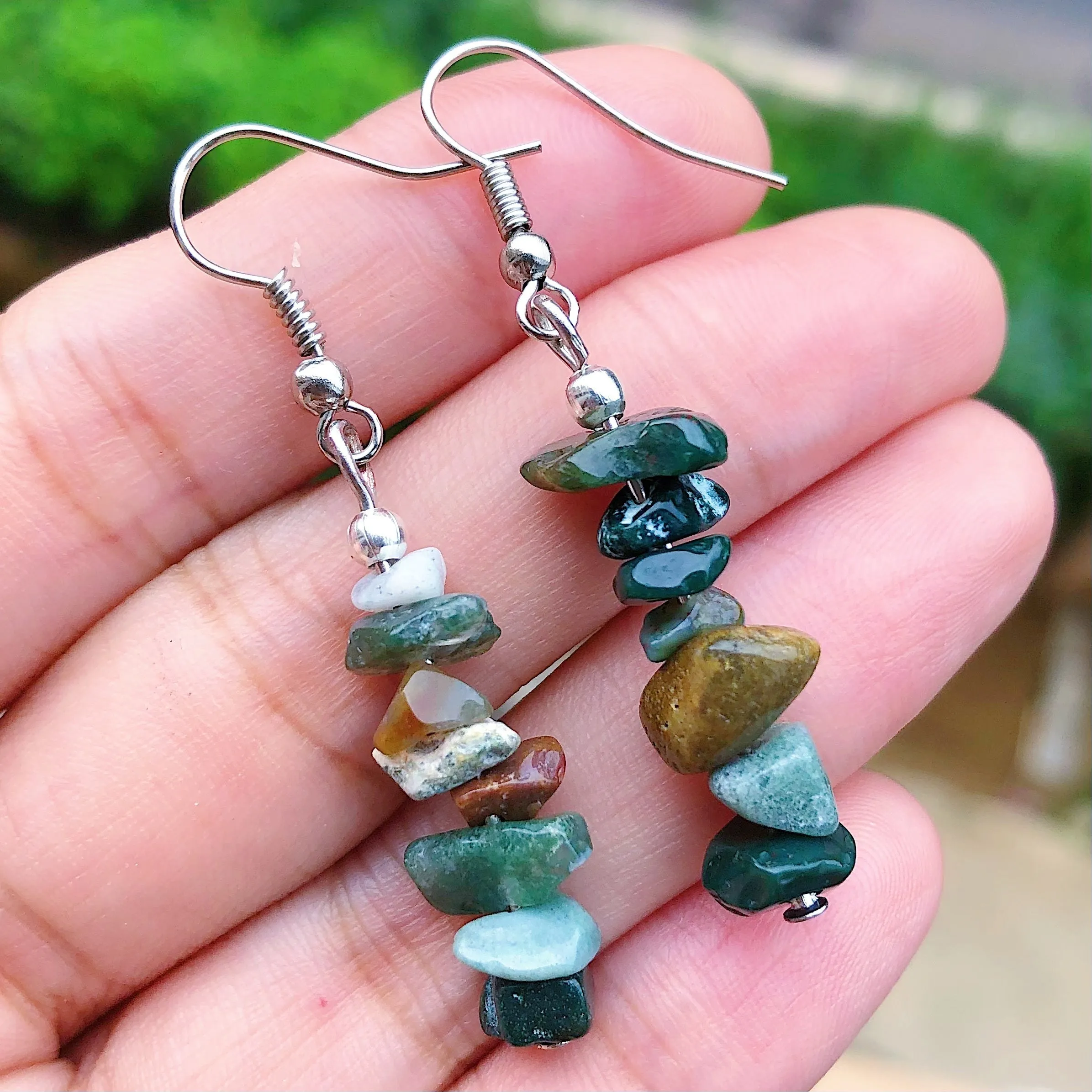 Chakra Gemstone Chip Earrings  Natural Stone Dangle Hooks