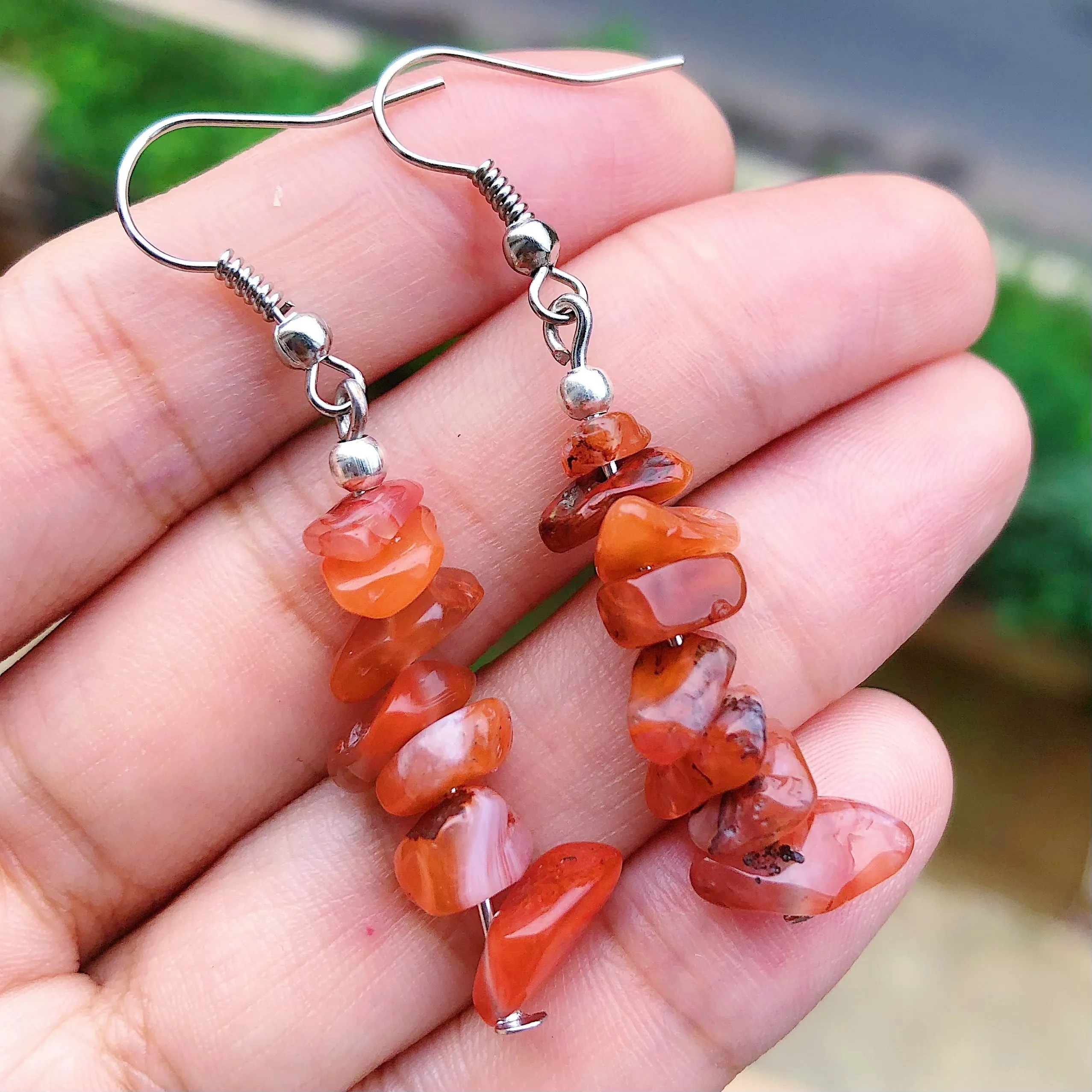 Chakra Gemstone Chip Earrings  Natural Stone Dangle Hooks