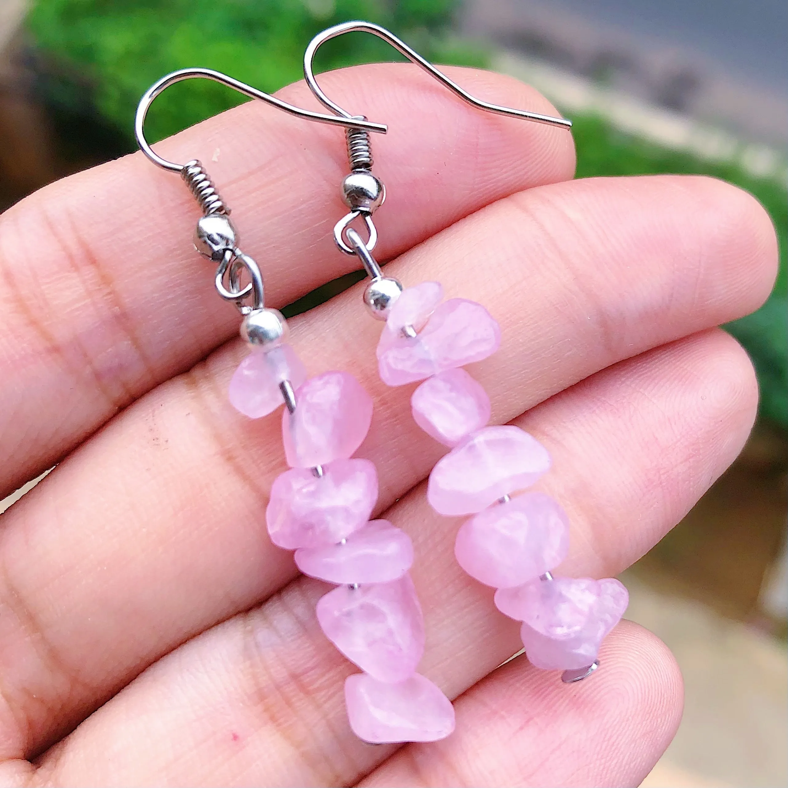 Chakra Gemstone Chip Earrings  Natural Stone Dangle Hooks