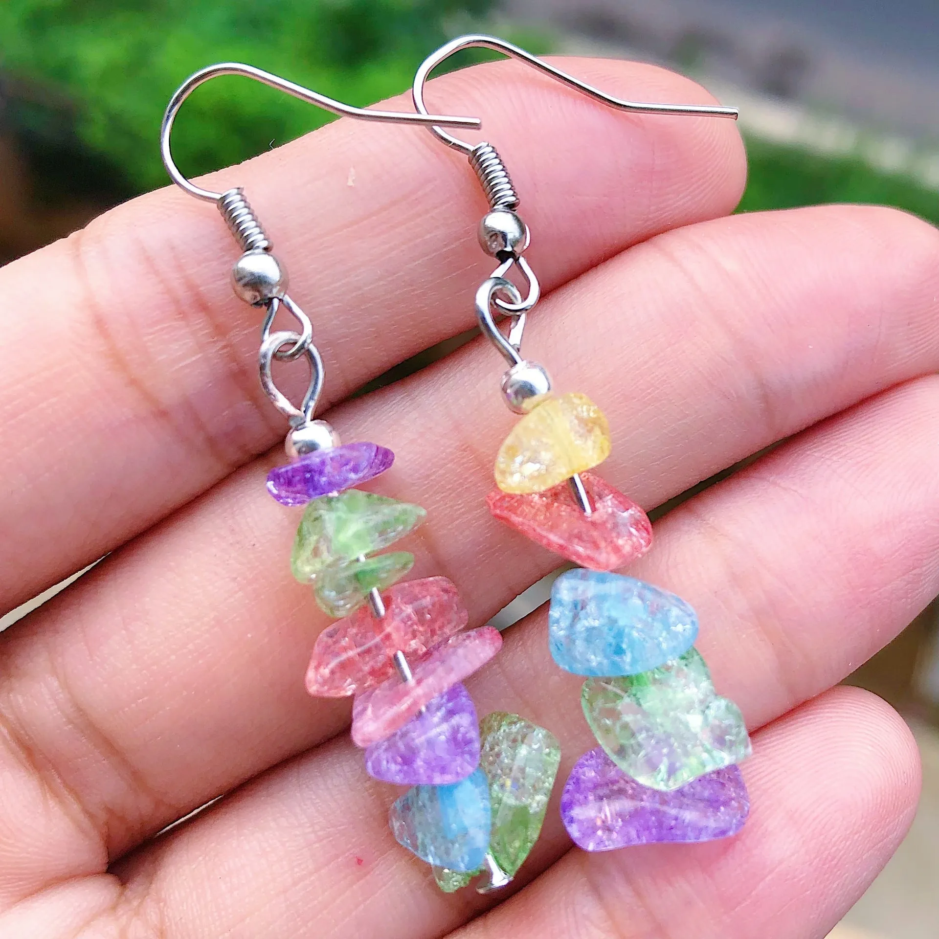 Chakra Gemstone Chip Earrings  Natural Stone Dangle Hooks