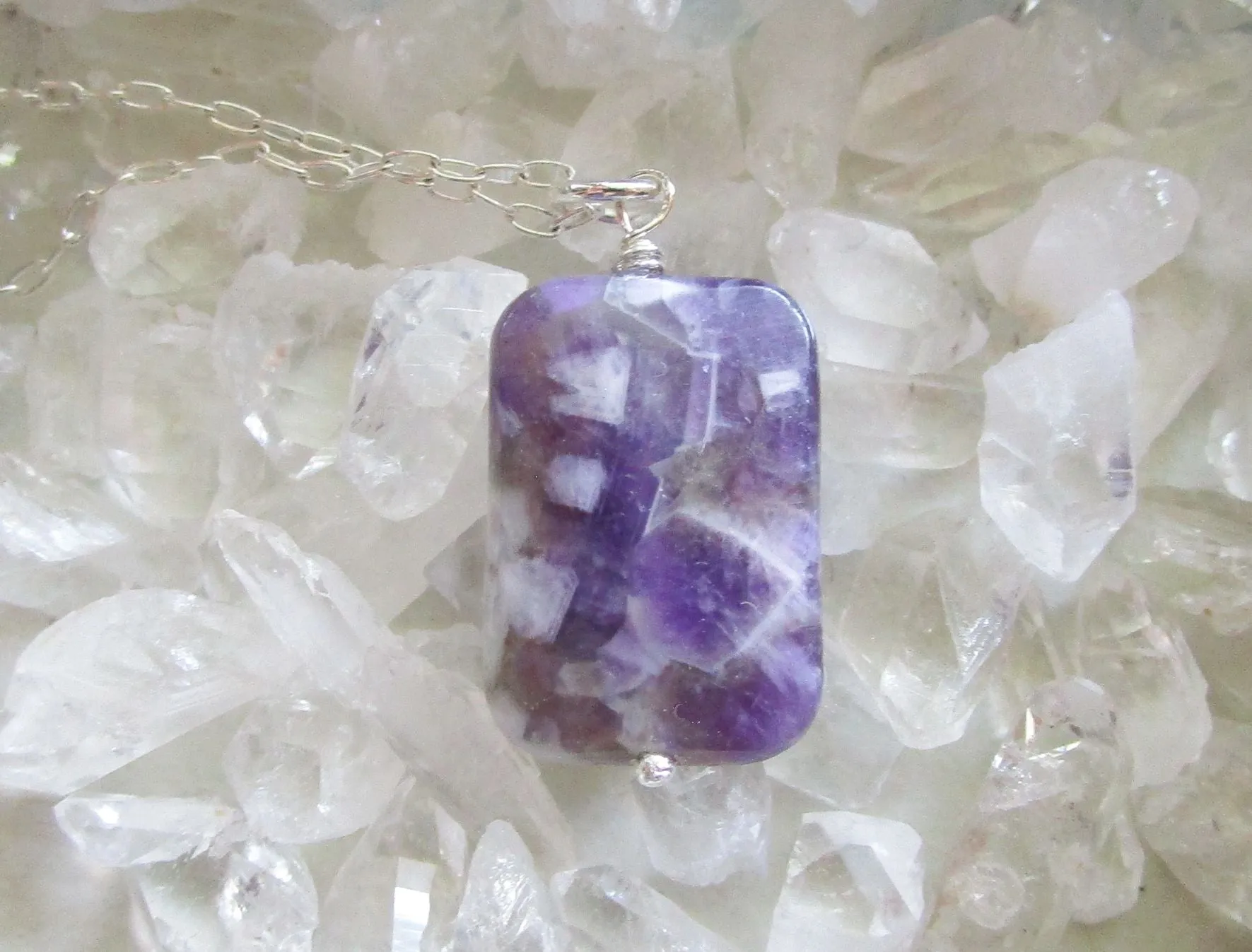 Chevron Amethyst Purple Crystal Pendant Necklace