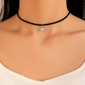 Chic Round Zircon Black Choker for Minimalist Style