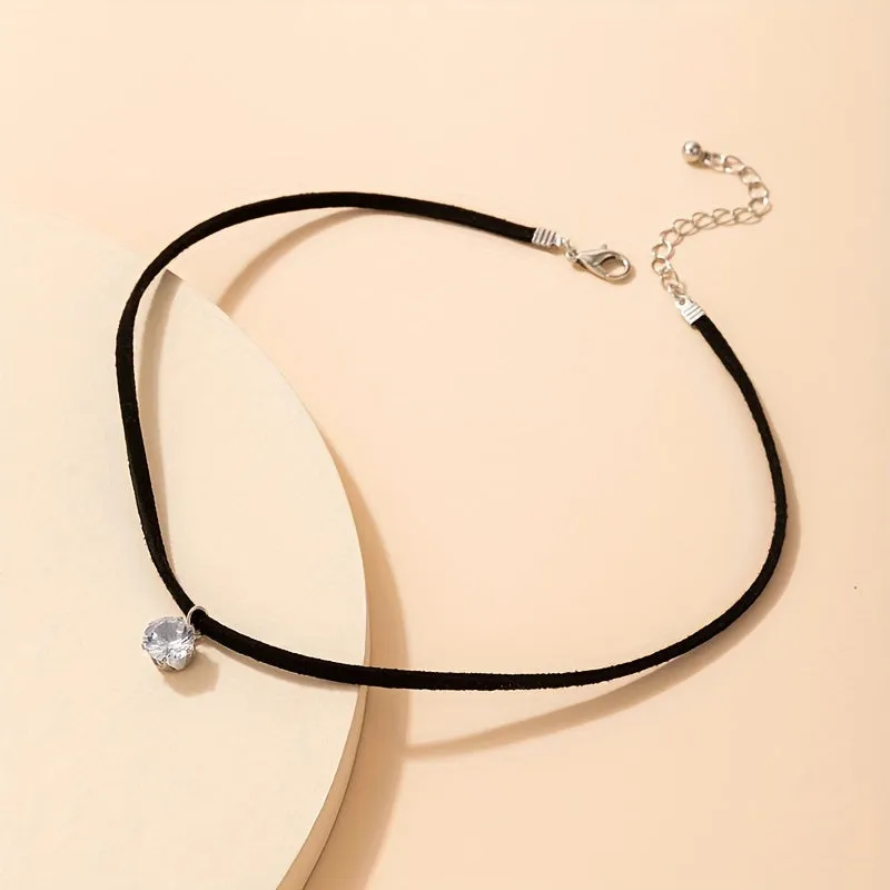 Chic Round Zircon Black Choker for Minimalist Style