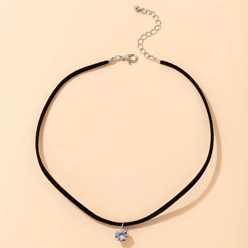 Chic Round Zircon Black Choker for Minimalist Style