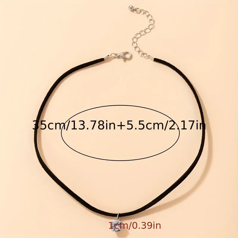 Chic Round Zircon Black Choker for Minimalist Style