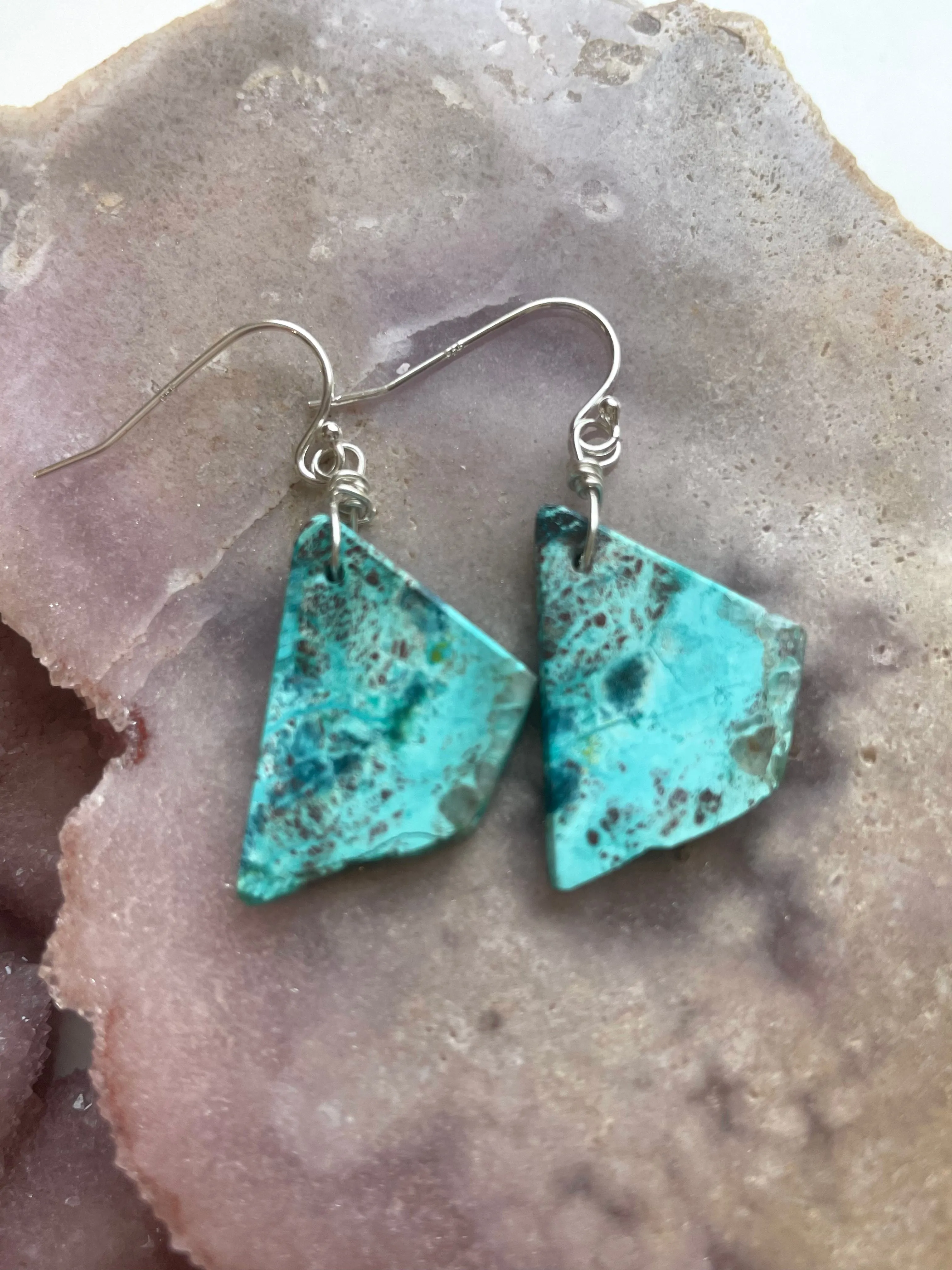 Chrysocolla Sterling Silver Statement Crystal Gemstone Earrings