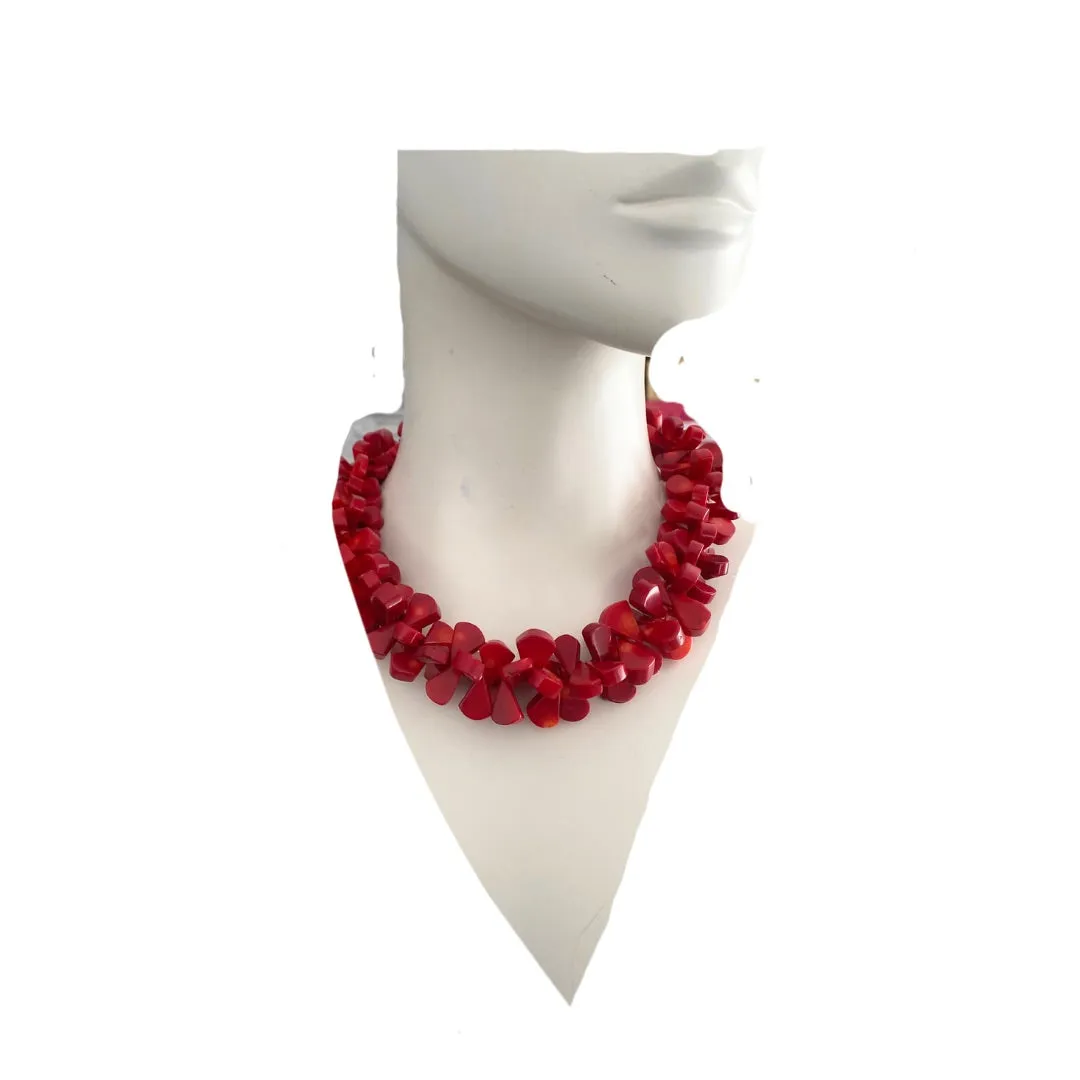 Chunky Coral Beaded Necklace Red