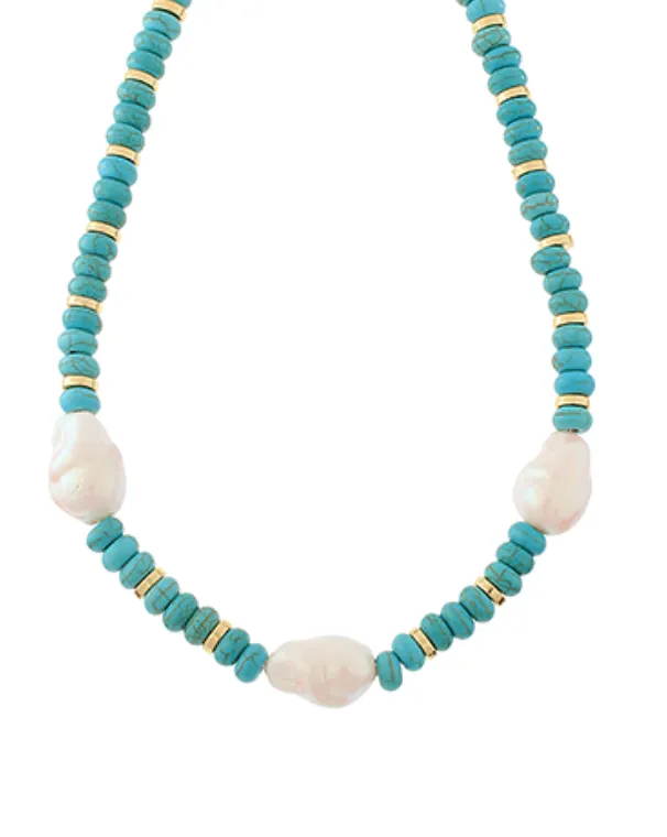 Chunky Pearl & Stone Heishi Necklace