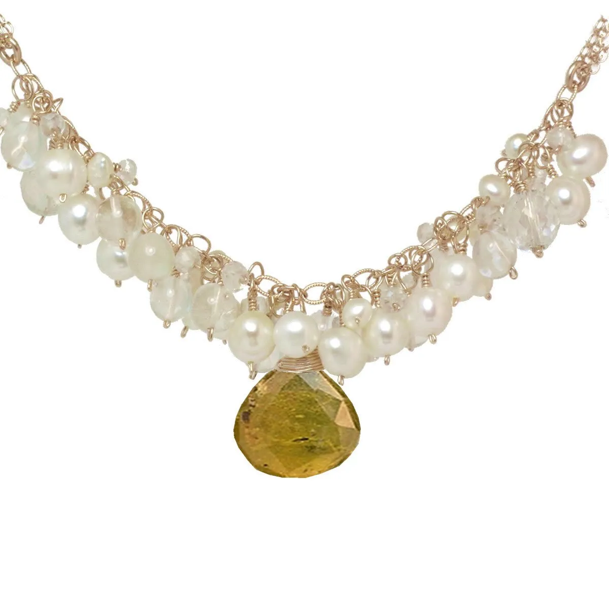 Citrine and Pearl Necklace NK293 by Calico Juno Designs, Bonnie Riconda