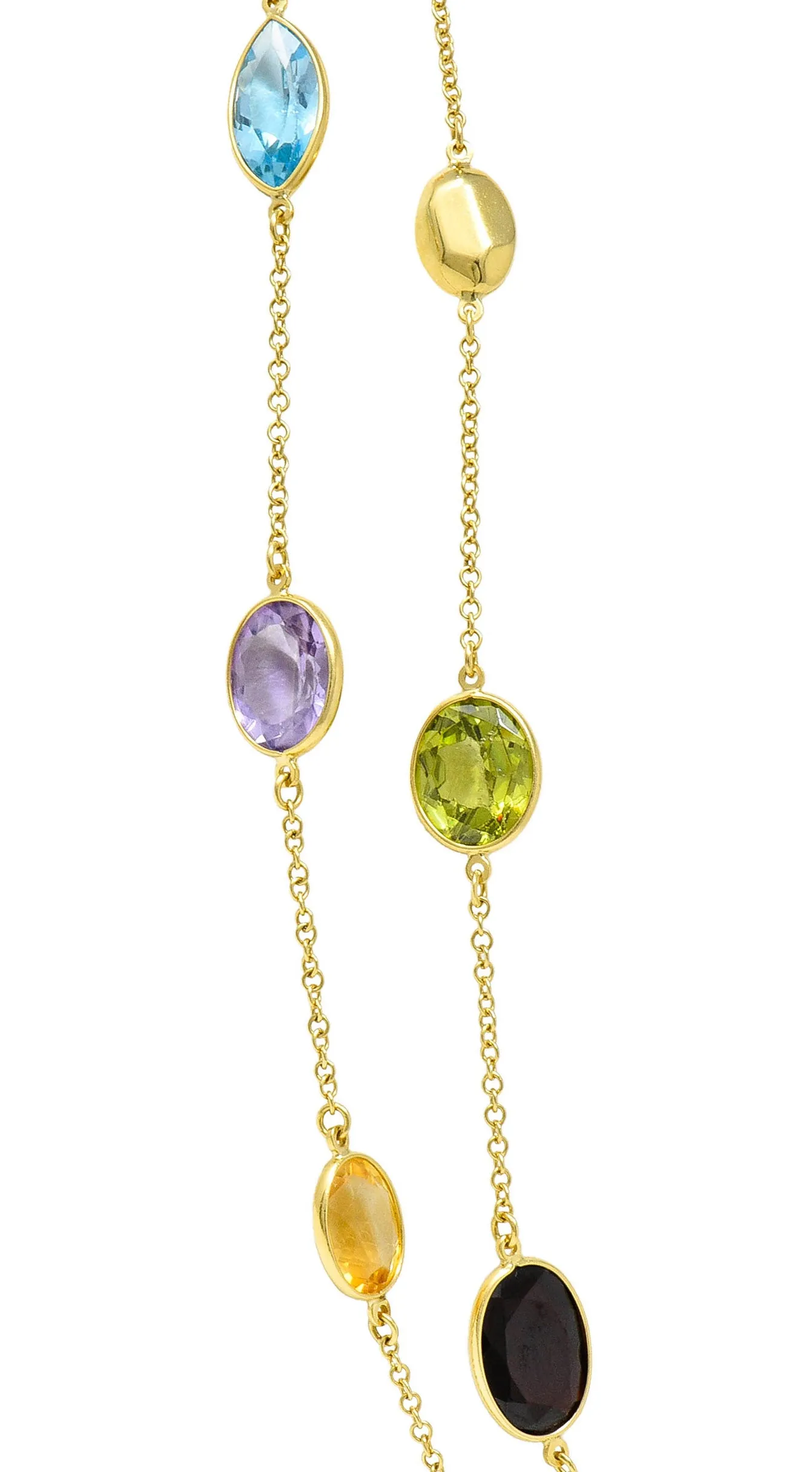 Citrine Garnet Amethyst Multi-Gem 18 Karat Gold Gemstone Station Long Chain Necklace