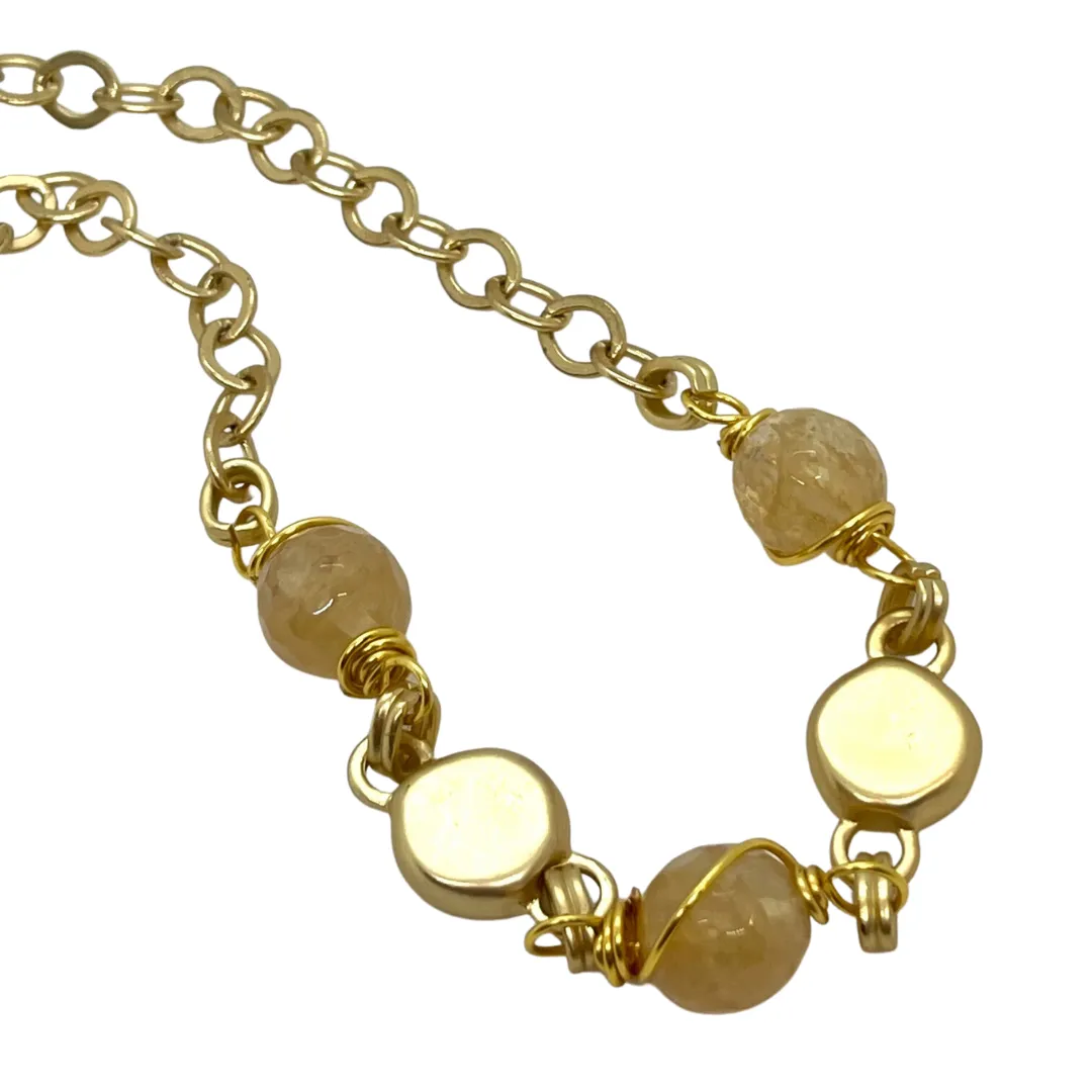 Citrine Wire Wrapped Matte Gold Necklace