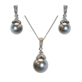 Classic Elegant Antique Style Design Black Pearl Dangle Brass Earring Necklace Set