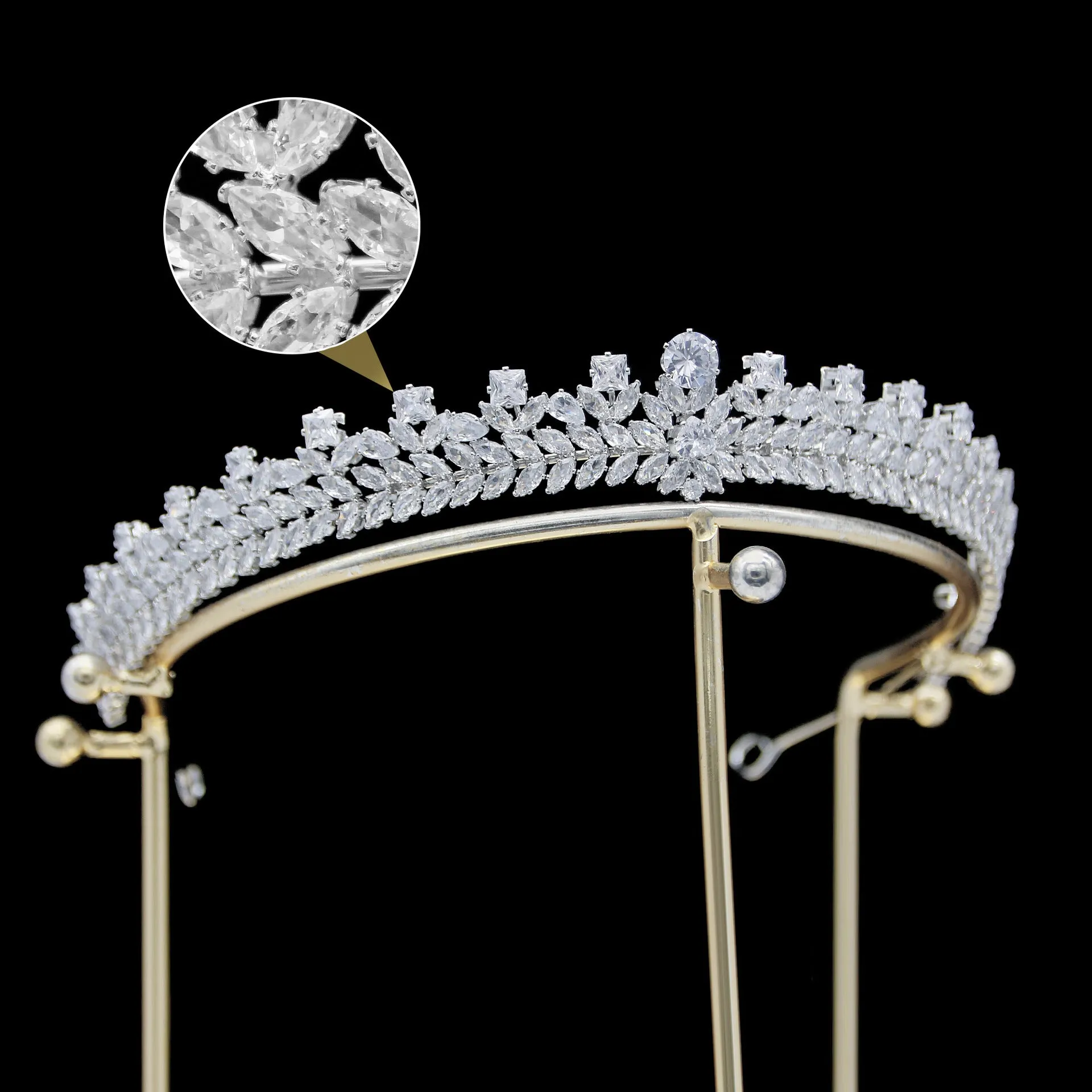 Classic Zirconia Wedding Tiara,Crystal Big Tiara for Bride,Prom,Party Head Accessories GH0142