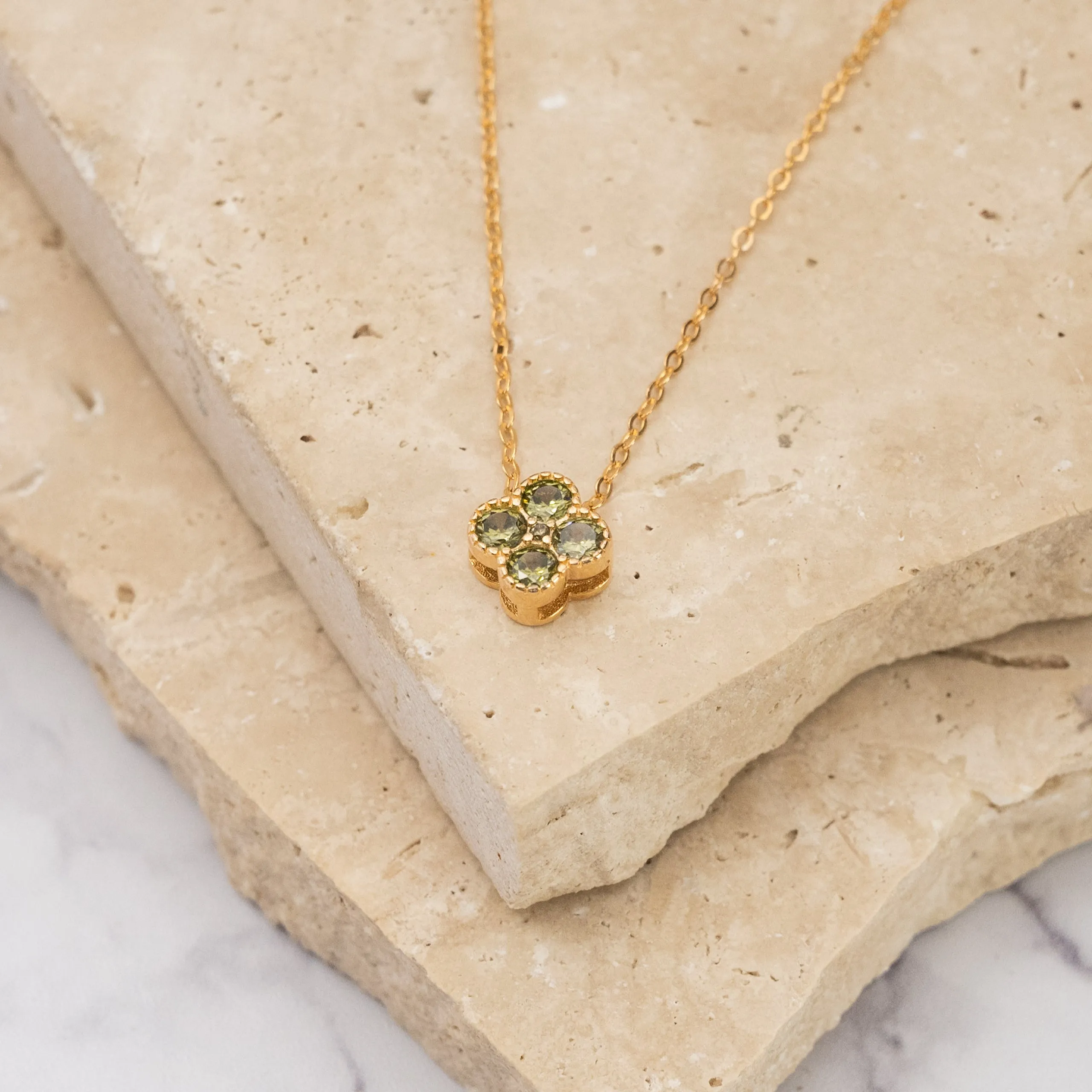 Clover 14k gold plated vermeil and zirconia birthstone necklace