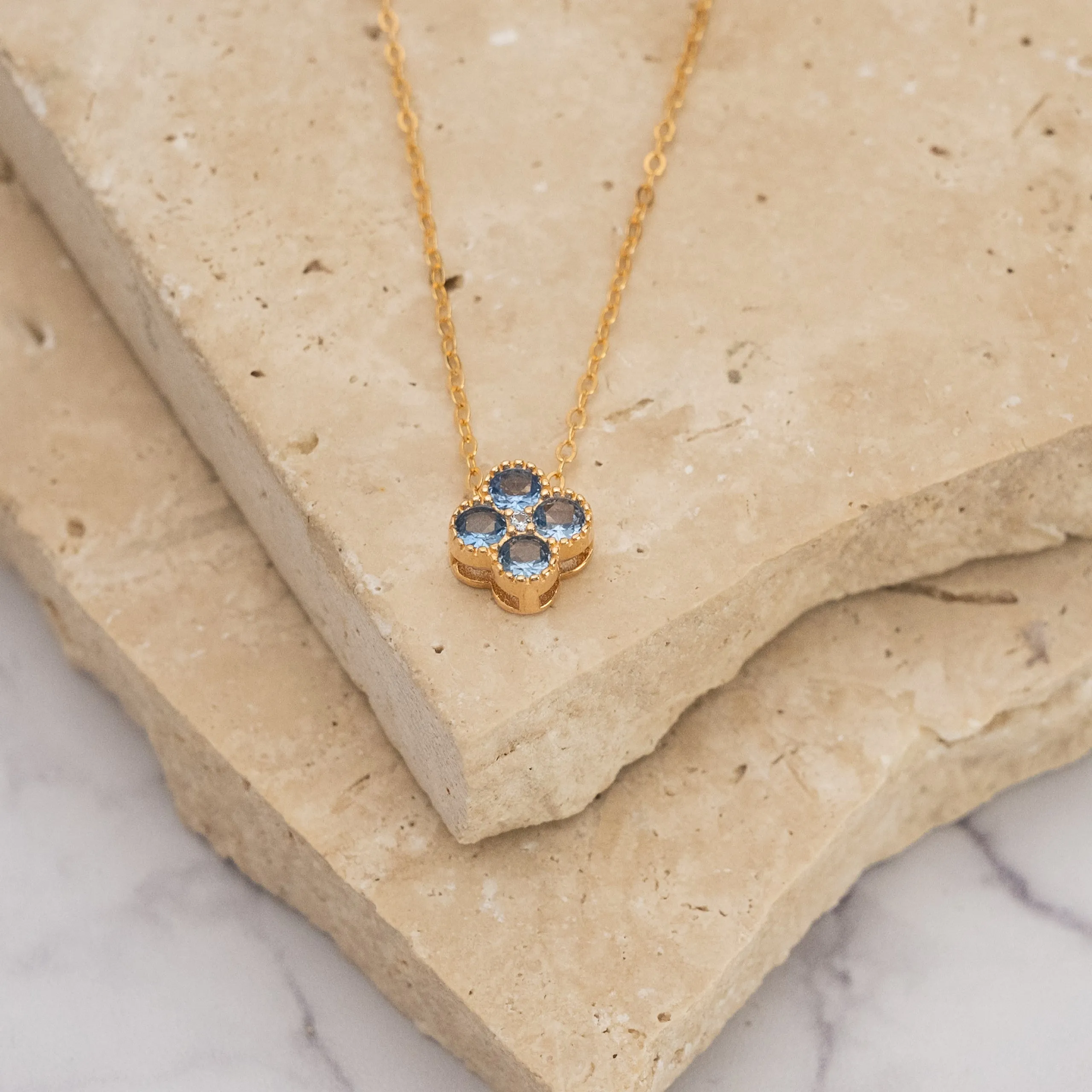 Clover 14k gold plated vermeil and zirconia birthstone necklace