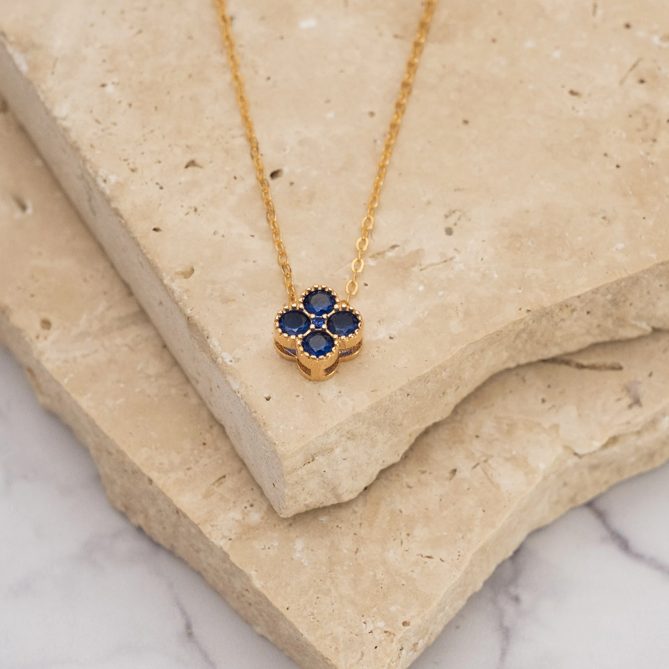 Clover 14k gold plated vermeil and zirconia birthstone necklace