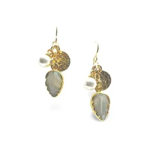 Cluster Earrings: Mother of Pearl Leaf, Pearl and Coin (EGCL334)