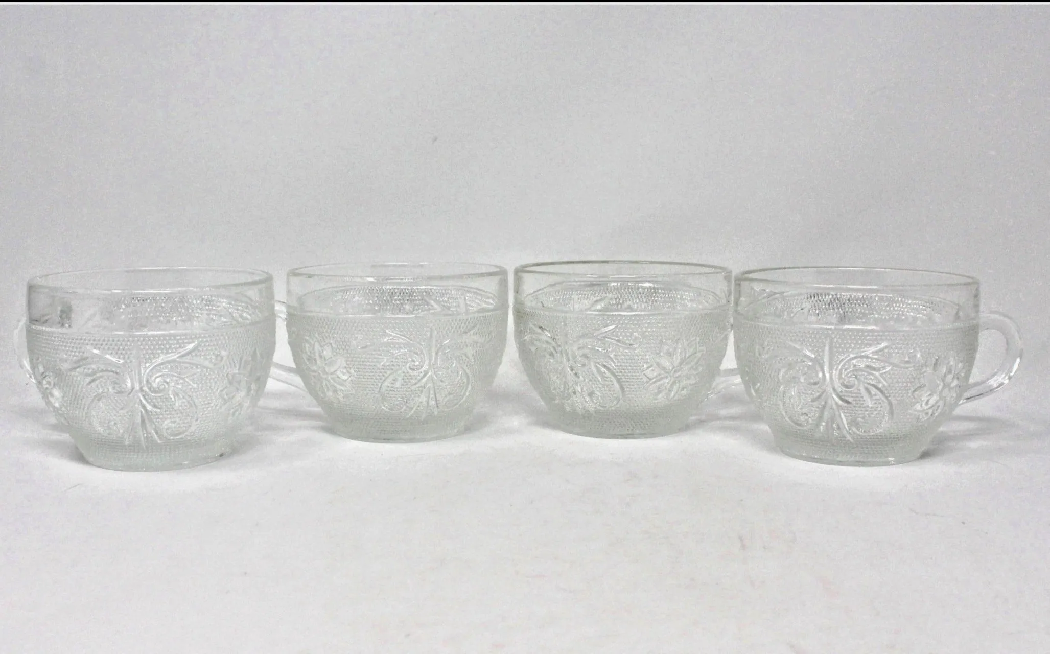 Coffee Cup, Indiana Glass / Tiara, Sandwich Clear Set of 4, Vintage