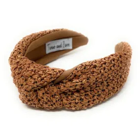 Coffee Raffia Woven Top Knot Headband