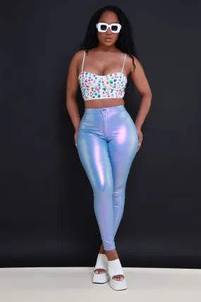 Coming In Hot High Rise Metallic Skinny Pants - Lavender