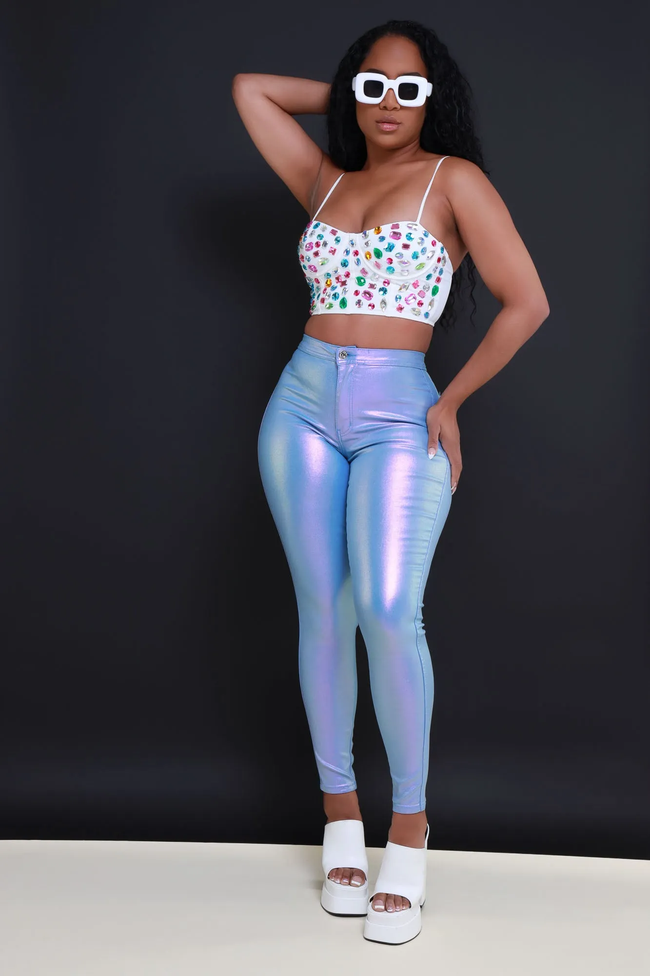 Coming In Hot High Rise Metallic Skinny Pants - Lavender