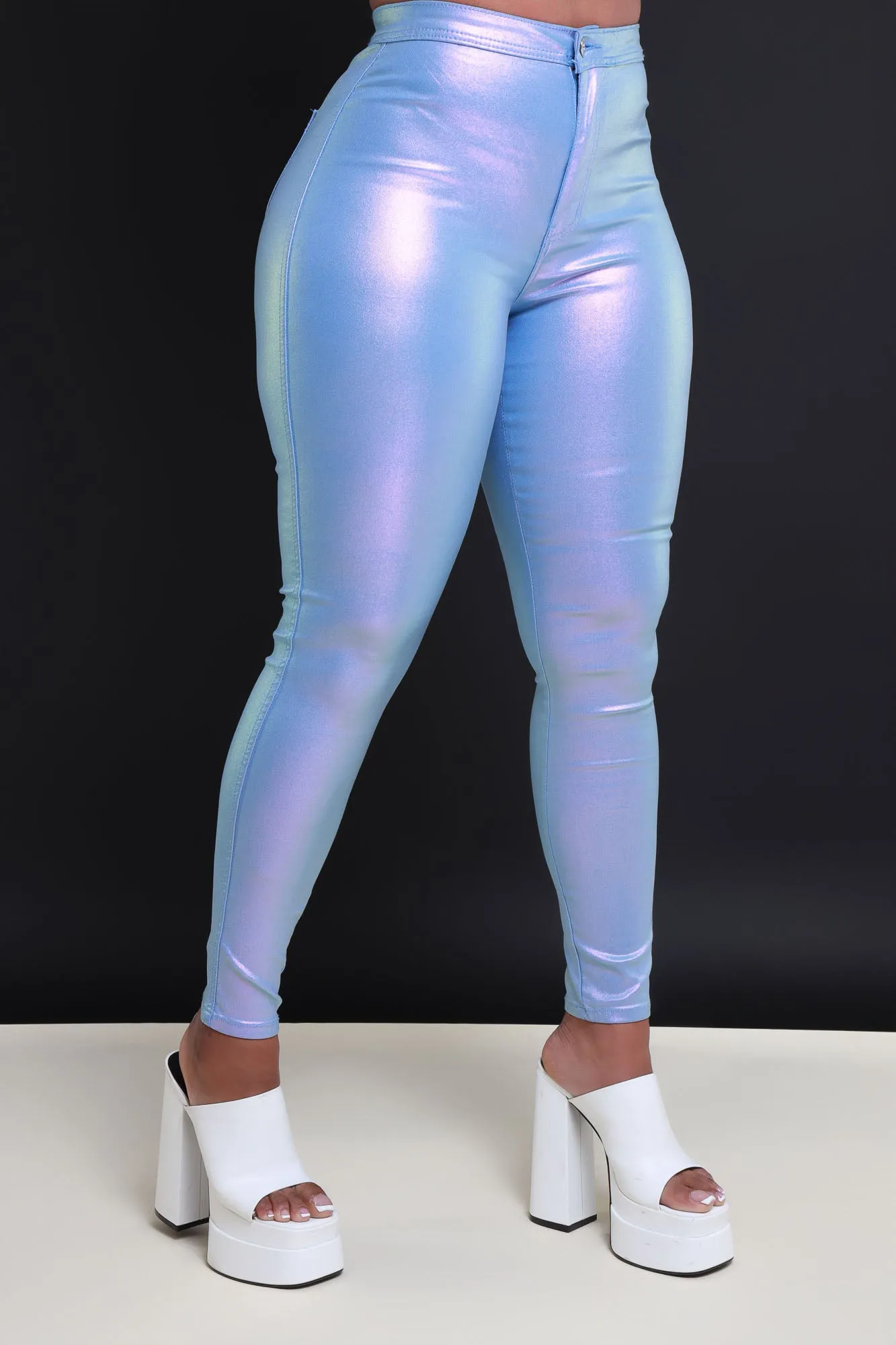 Coming In Hot High Rise Metallic Skinny Pants - Lavender