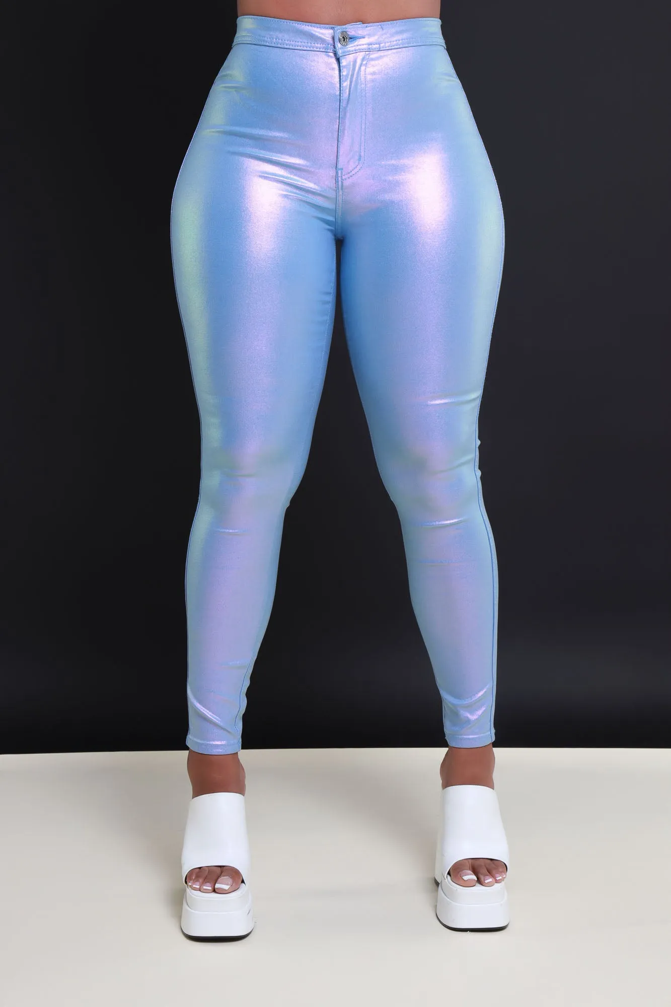 Coming In Hot High Rise Metallic Skinny Pants - Lavender