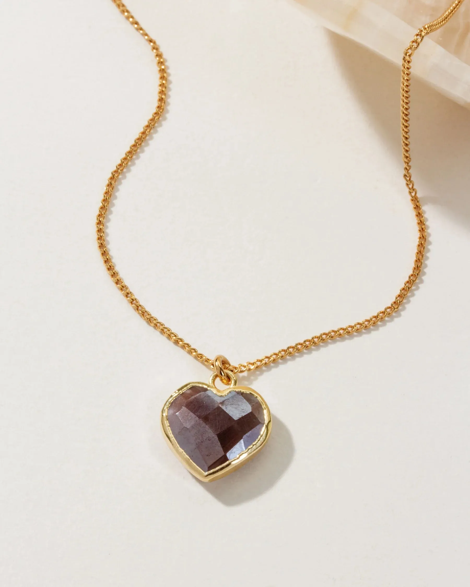 Conversation Heart Necklace in Coffee Moonstone