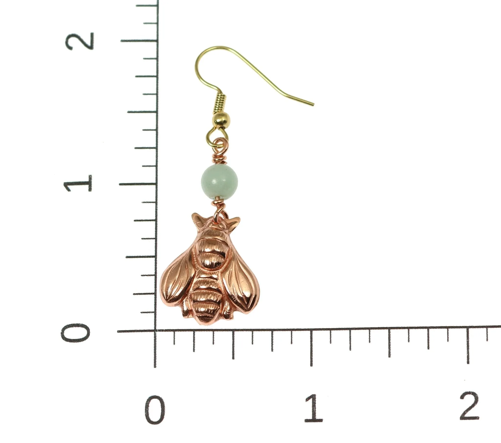 Copper Honey Bee Drop Earrings with Amazonite