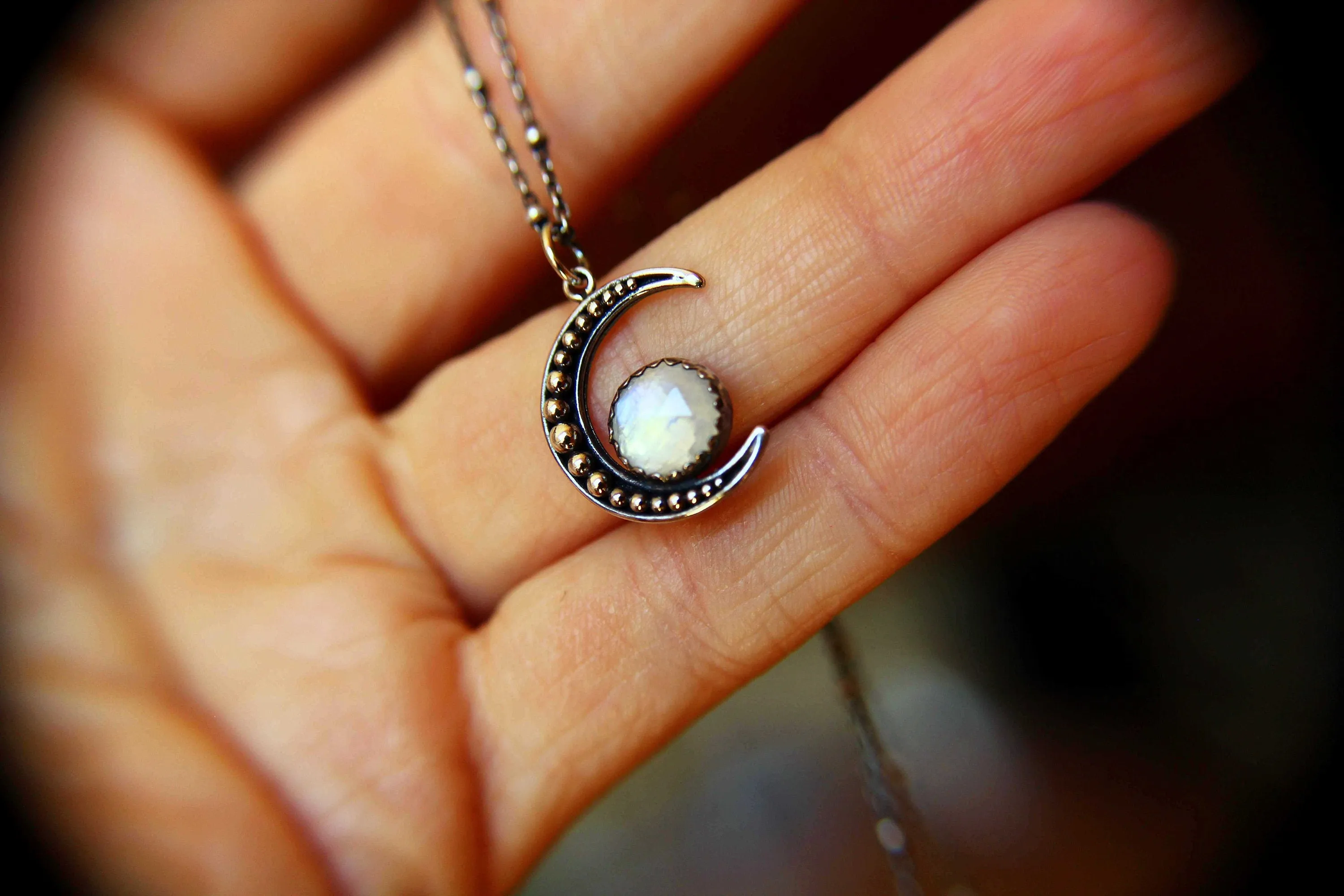 Crescent Moon Necklace, Moonstone Necklace, Silver Crescent Moon Necklace, Crescent Moon Jewelry, Moonstone Jewelry, Moon Child, Gift