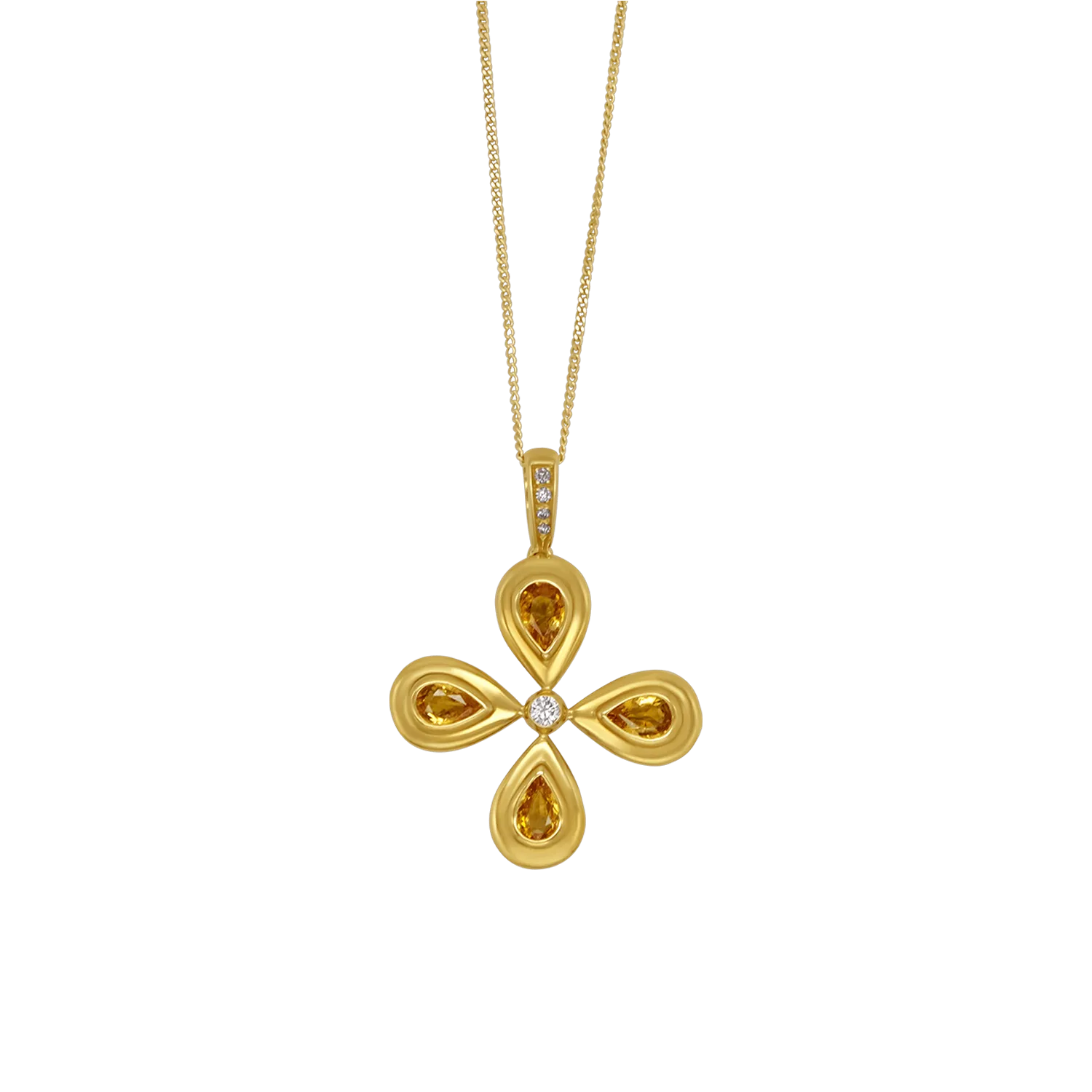 CROSS NECKLACE - DIAMONDS AND YELLOW SAPPHIRES - GOLD