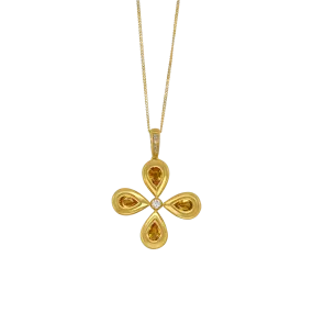 CROSS NECKLACE - DIAMONDS AND YELLOW SAPPHIRES - GOLD